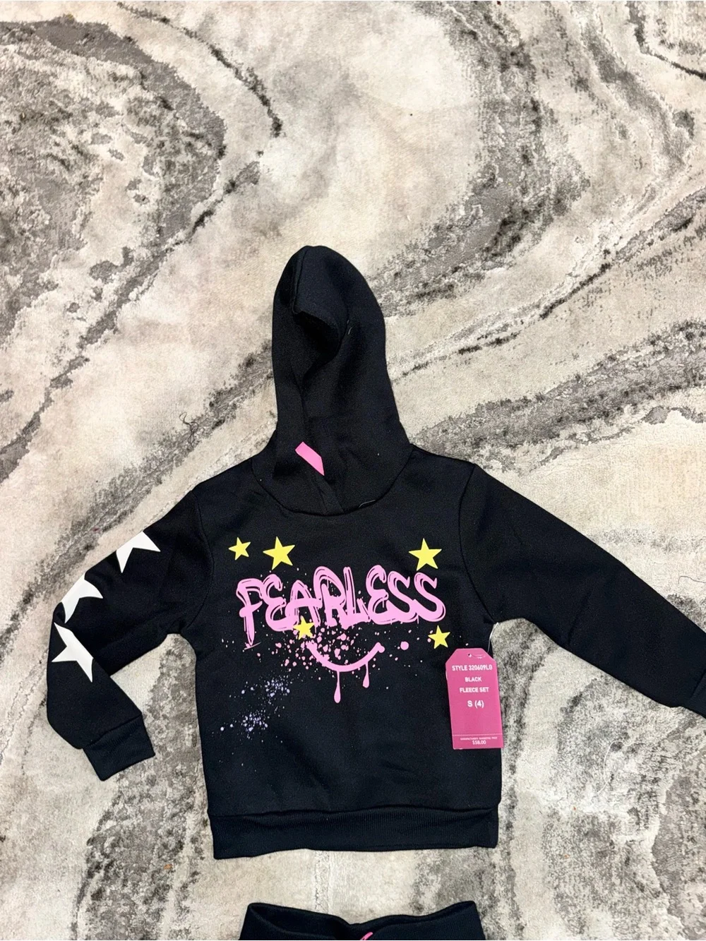 Black 'Fearless' Hoodie & Jogger Set with Neon Graphics